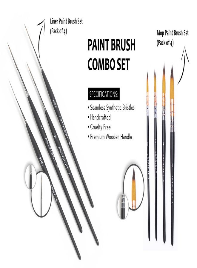 مجموعة فرش الرسم Artright Combo مكونة من 8 قطع، 4 فرش رسم دقيقة متنوعة عالية الجودة، 4 فرش رسم مسطحة، فرش مصنوعة يدويًا للرسم بالأكريليك، مقبض خشبي، شعيرات صناعية، مثالية للفنانين والمبتدئين. - Image 2